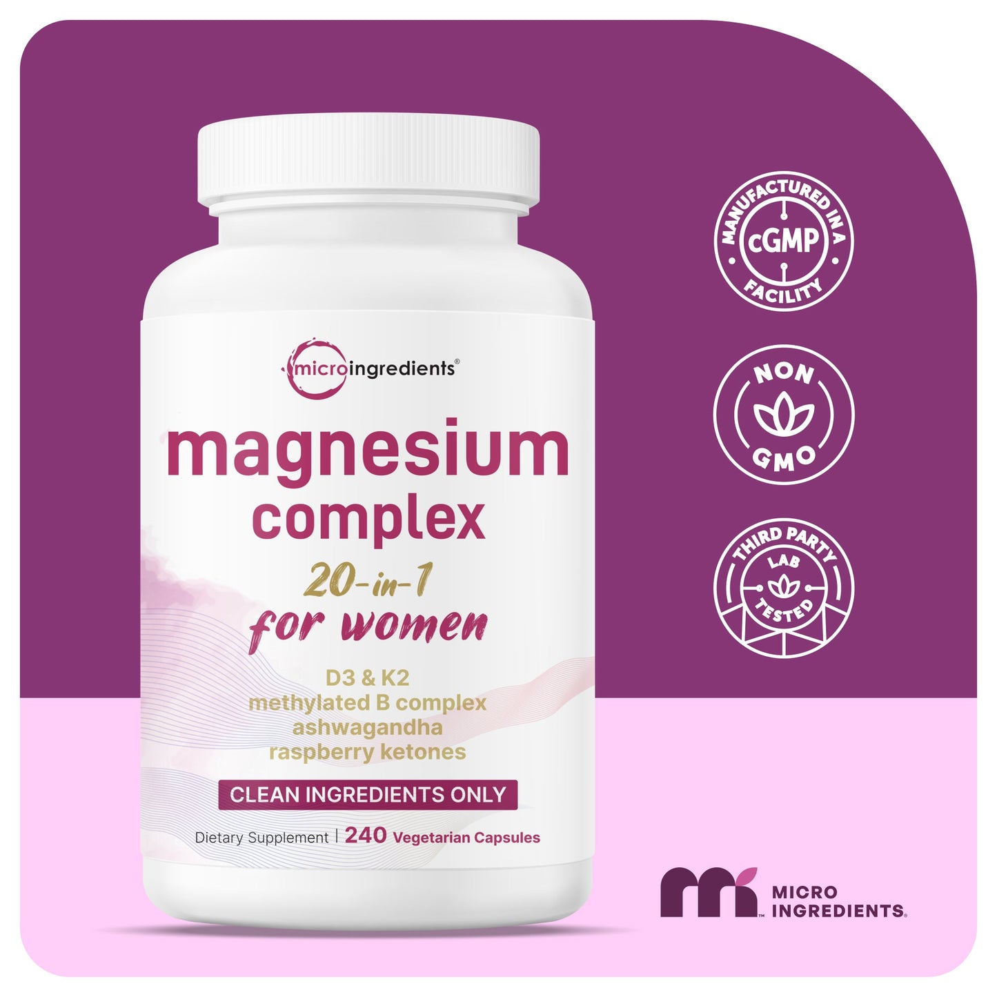 Micro Ingredients Magnesium Complex 20-in-1 for Women, 240 Vegetarian Capsules - front