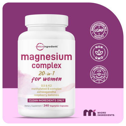 Micro Ingredients Magnesium Complex 20-in-1 for Women, 240 Vegetarian Capsules - front